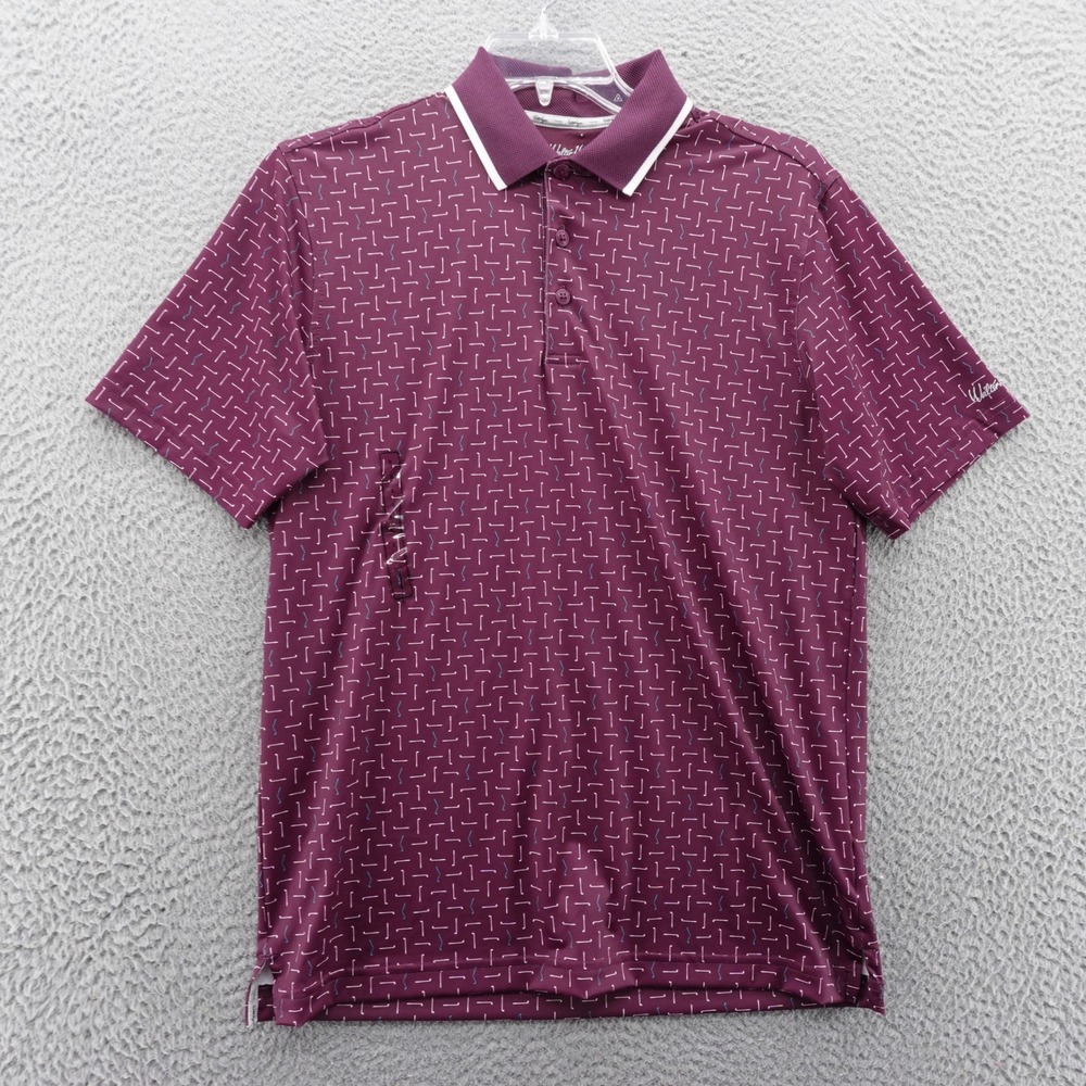 Walter Hagen Mens Performance 11 Burgundy Geometric Golf Polo Shirt Small NEW